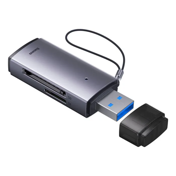 Четец на карти памет BASEUS BS-OH069, USB 3.0 Type-A/Type-C, SD/microSD (TF), скорост до 104 MB/s, Plug and play, сив