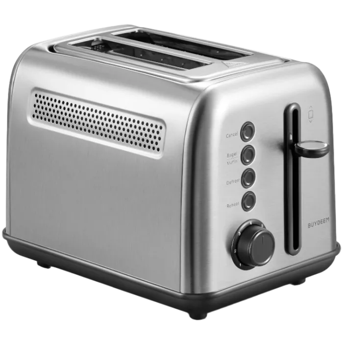 BUYDEEM DT620 EU Stainless Steel – ретро метален тостер 2 филии, Bagel/Muffin, размразяване и претопляне