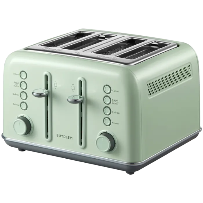 BUYDEEM DT640 EU (Cozy Greenish) – 4-слотов ретро метален тостер, 7 степени, изваждаема тава за трохи