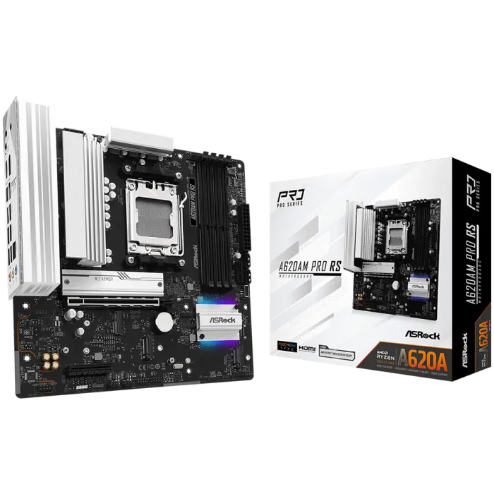 Дънна платка ASRock A620AM Pro RS, AM5, DDR5 8000+ OC, PCIe 4.0, 3 x M.2, 2.5G LAN, Micro-ATX