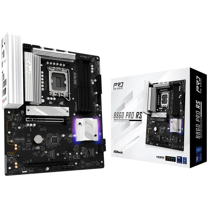 Дънна платка ASRock B860 Pro RS, LGA1851, DDR5 8666+ OC, PCIe 5.0, 3 x M.2, 2.5G LAN, ATX