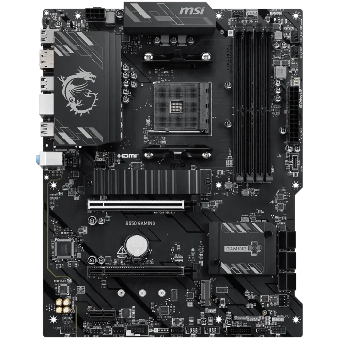 Дънна платка MSI B550 GAMING WIFI, AMD B550, AM4, ATX, DDR4 до 4866+ MHz OC, PCIe 4.0, 2x M.2, Wi-Fi 5