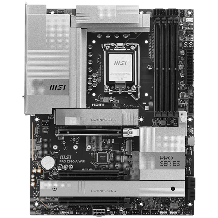 Дънна платка MSI PRO Z890-A WIFI, LGA1851, DDR5 9200+ OC, PCIe 5.0, 4x M.2, Wi-Fi 7, 5G LAN, Thunderbolt 4