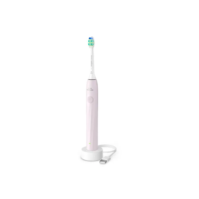 Електрическа звукова четка за зъби Philips Sonicare 2100 HX4021/03, светлорозова, 2 интензитета, до 31 000 движения, SmartTimer и Quadpacer, до 14 дни работа
