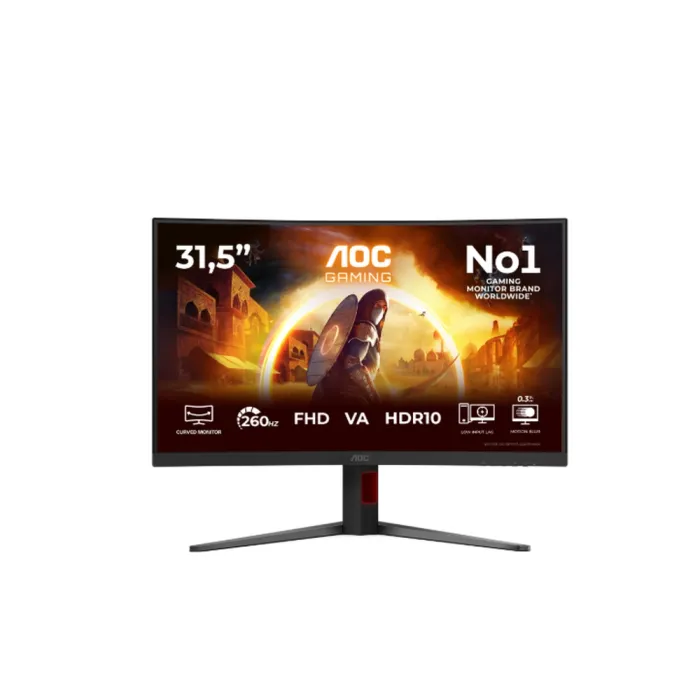 Геймърски монитор AOC C32G4Z, 31.5", извит 1500R, VA, Full HD 1920x1080, 260Hz (OC), нативни 240Hz, Adaptive-Sync, 2x HDMI, DisplayPort