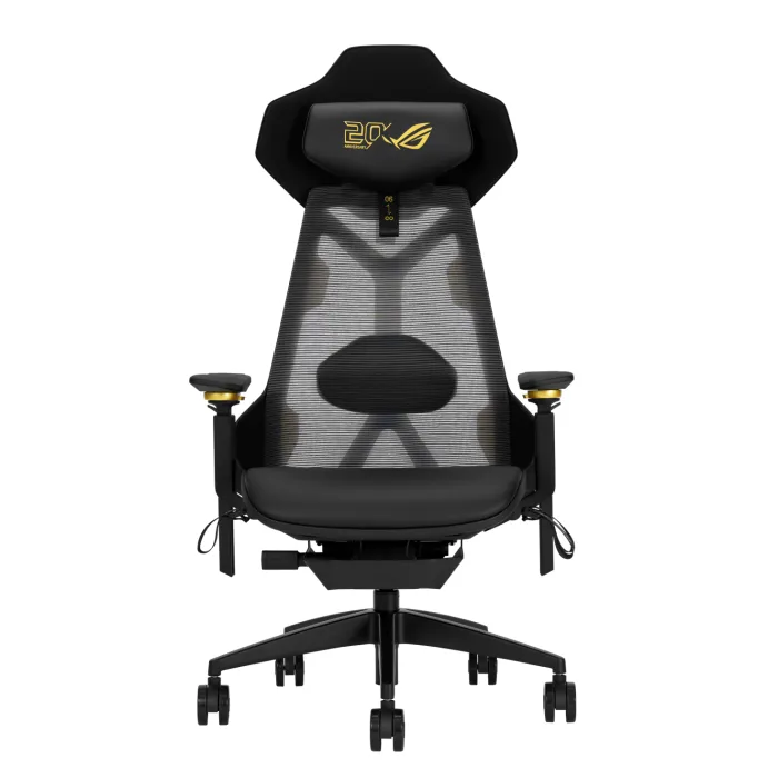 Геймърски стол ASUS ROG Destrier Ergo Edition 20, текстил, регулируеми подлакътници, заключване на облегалката, люлеещ механизъм, максимално тегло 150 kg, черен