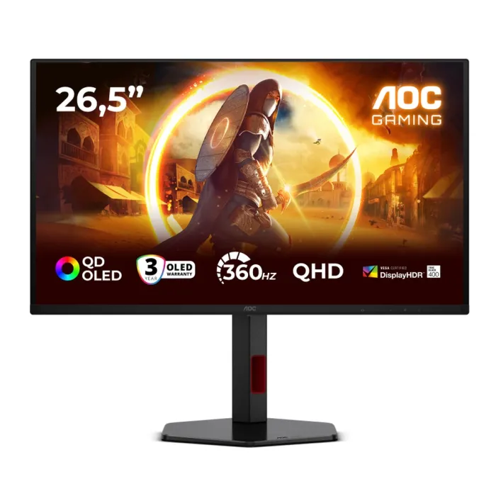 Гейминг монитор AOC Q27G4SDR, 26.5", QD-OLED, QHD 2560x1440, 360Hz, 0.03ms, Adaptive-Sync, USB хъб