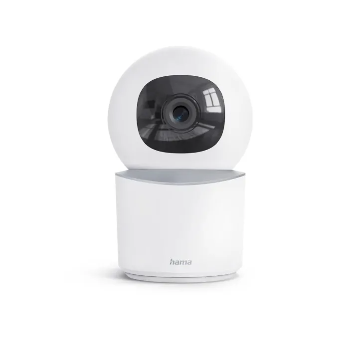 IP камера HAMA за вътрешни помещения, Wi-Fi, въртяща се, Full HD, нощно виждане, двупосочно аудио, известия, Amazon Alexa/Google Home/Hama Home, бяла