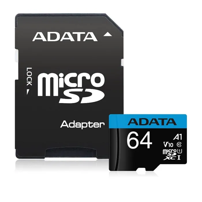 Карта с памет, ADATA MicroSDXC, 64GB, UHS-I, V10, A1, SD адаптер