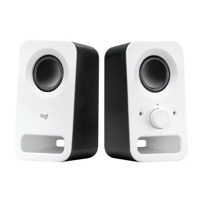 Жични стерео тонколони Logitech Z150, 3 W RMS, 2 тонколони, 3,5 mm аудио вход, изход за слушалки, бели
