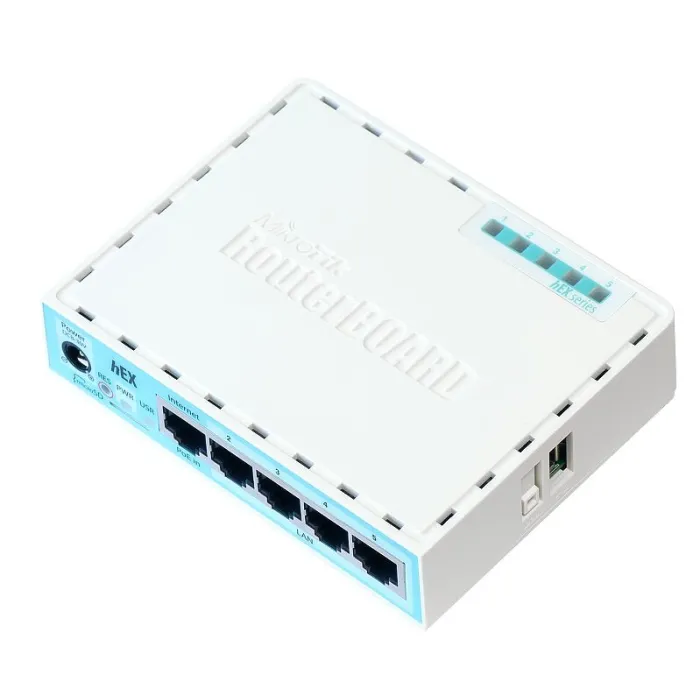 Кабелен рутер MikroTik RB750Gr3 hEX, 5x Gigabit Ethernet, двуядрен процесор 880 MHz, 256 MB RAM, USB 2.0, RouterOS