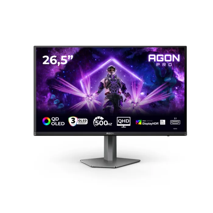 Монитор AOC AG276QKD2, 26.5", QD-OLED, QHD 2560x1440, 500 Hz, 0.03 ms GtG, Adaptive-Sync, 2x HDMI, DisplayPort, USB хъб