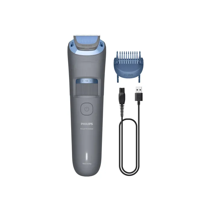 Тример за брада Philips Beard Trimmer 3000 Series BT3615/15, до 60 мин безжична работа, 4 часа зареждане, 20 настройки, 0,5–10 mm, мокра и суха употреба, самозаточващи се ножчета