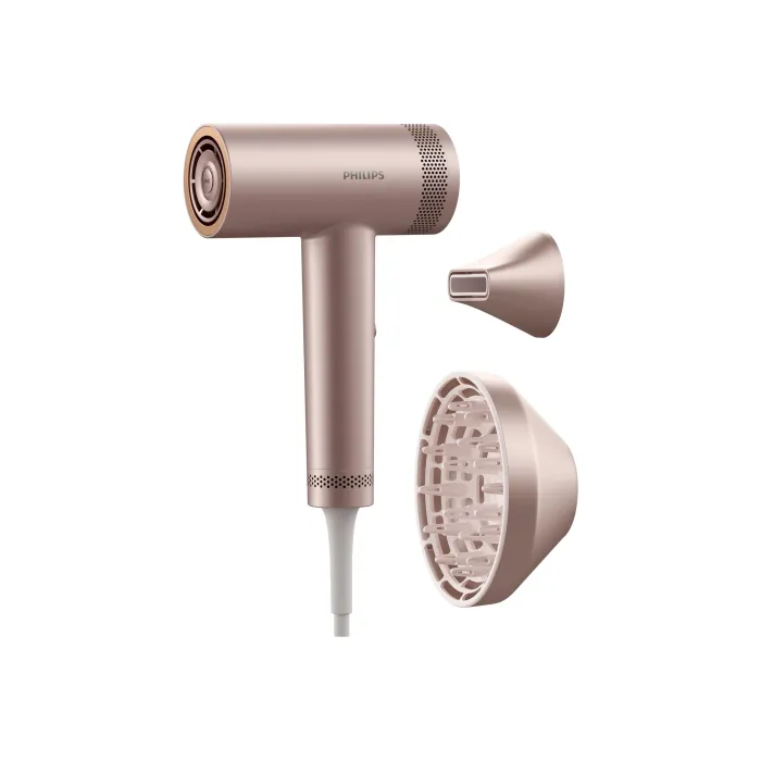 Сешоар PHILIPS BHD837/10 Series 8000, 1400 W, безчетков DC мотор, 110 000 об./мин, ThermoShield Advanced, йонна технология, магнитна стилизираща дюза и дифузер, Rose Champagne