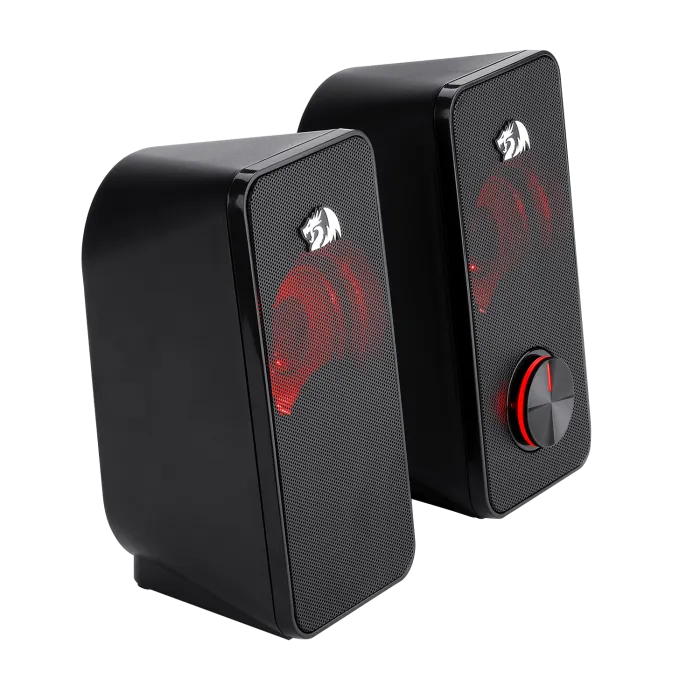 Компютърни тонколони REDRAGON STENTOR GS500, стерео система 2.0, мощност 2 × 3 W RMS, USB и 3,5 mm Jack, черен цвят, червена LED подсветка