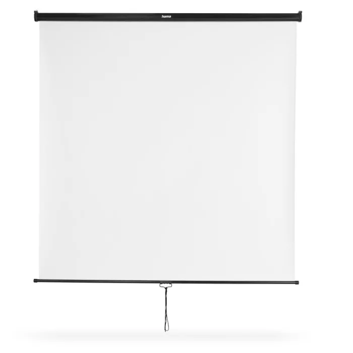 Екран за стена Roll-up, Hama 175 x 175 cm; 1:1, мобилен, за таван или стенен монтаж, Бял цвят