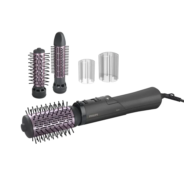 Въртяща сешоар-четка Philips BHA715/00, 1000 W, йонно кондициониране, турмалиново-керамично покритие, 3 степени на топлина, 2 скорости, въртене в две посоки, четки 50 и 30 mm