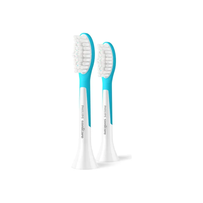 Сменяеми накрайници за електрическа звукова четка Philips HX6042/90 Sonicare For Kids, 2 броя, за деца над 7 години, меки влакна, стандартен размер, кликване