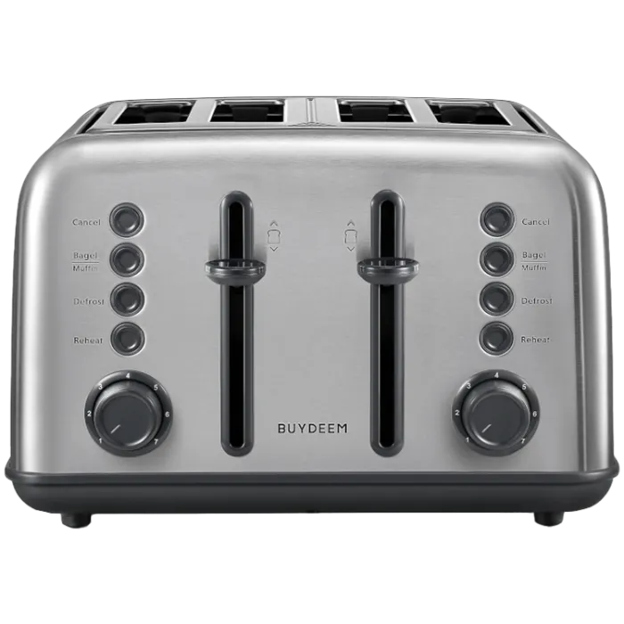Тостер BUYDEEM DT640E-SS/EU – 4 слота (3.6 cm), 7 степени на препичане, 1800W, двоен независим контрол