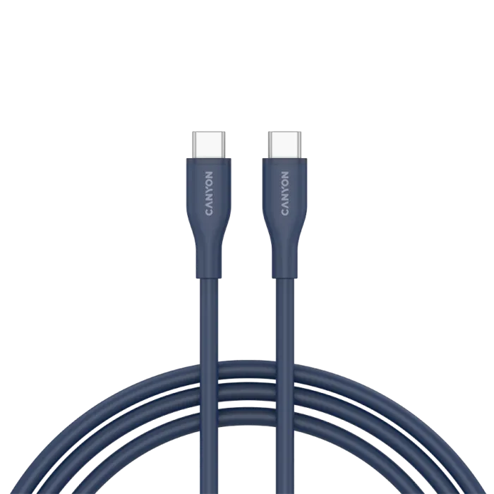 USB-C към USB-C кабел CANYON CC60SC 60W (20V/3A), USB 2.0, 1 m, Soft TPE (силикон), тъмносин