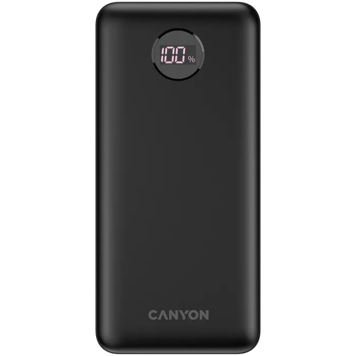 Външна батерия CANYON PB-2002, 20000mAh Li-poly battery, Input Type-C 5V3A,9V2A,18W, Type C, Черен цвят
